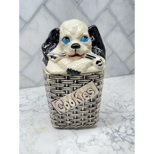 McCoy Puppy Dog In Basket ceramic Cookie Jar vintage